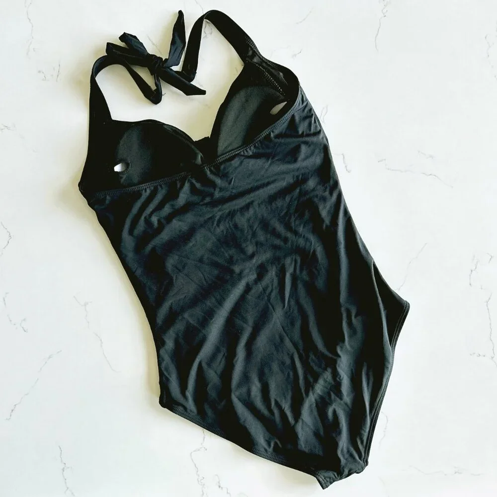 NWT Tempt Me Ruched Halter One Piece Swimsuit - Picture 9 of 12